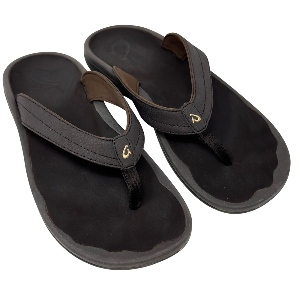 OluKai Ohana Sandals Womens 10 EU 40 Dark Brown Thong Flip Flop Comfort Footbed